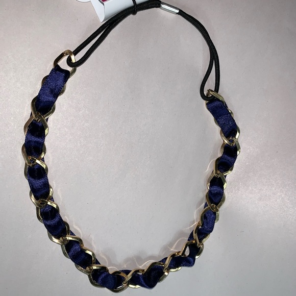 NWT navy silk+gold chainlink elastic HEADBAND $28 - Picture 4 of 8